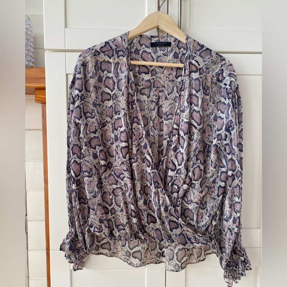 Allsaints Penny Misra Snake Print Wrap Blouse
